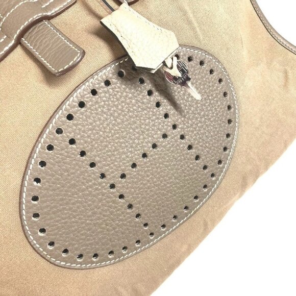 HERMES Punching H logo Hood Tote Bag Duffle Bag Hand Bag Leather/Canvas gray - Picture 8 of 11